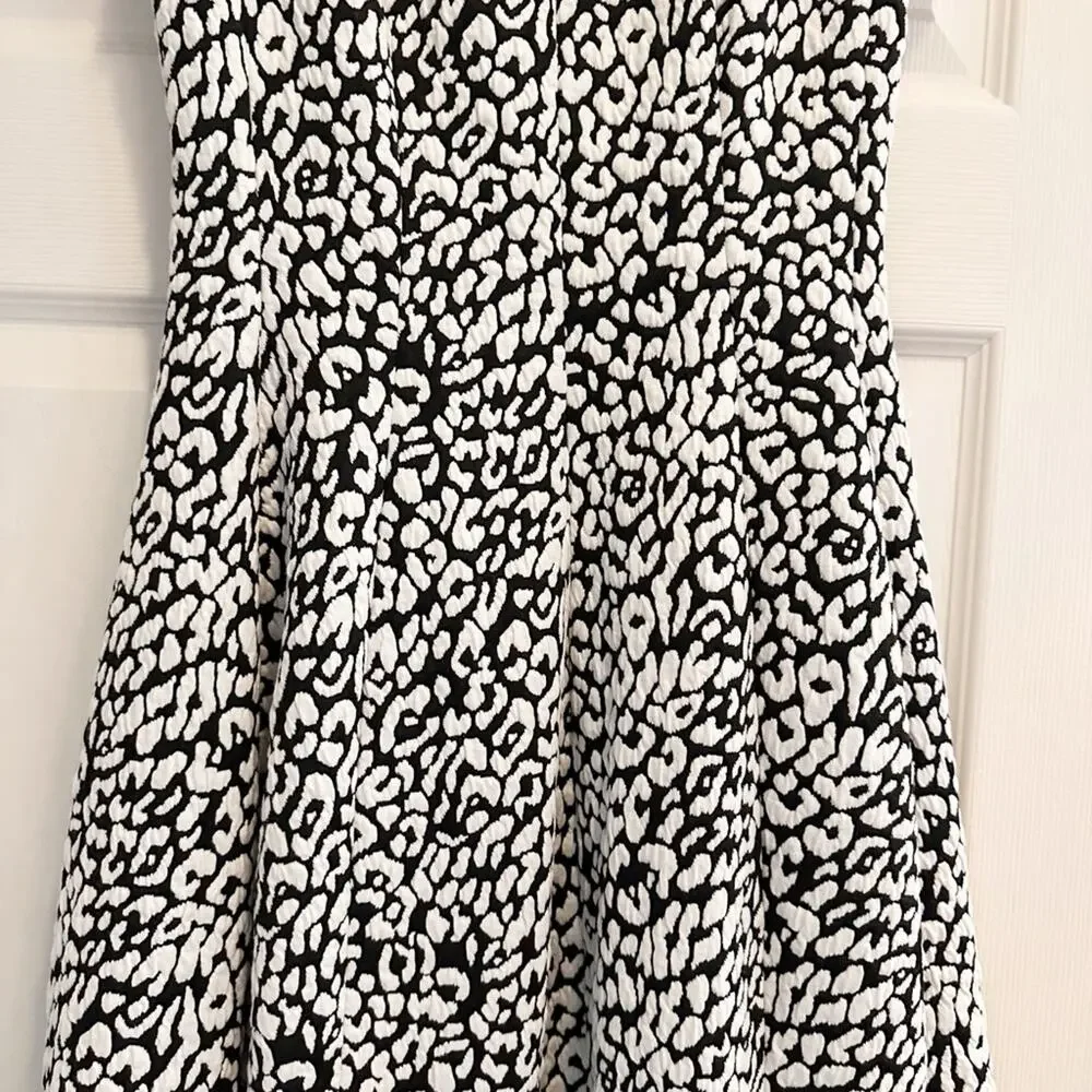 Kate Spade Leopard Jacquard Black White Stefania Fit & Flare Dress Small
